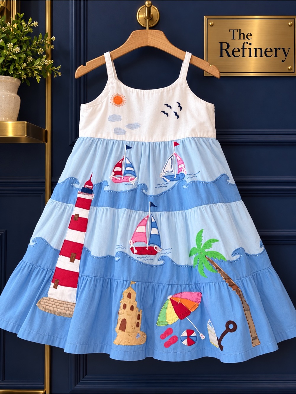 Girls' Cotton Kids Nautical Appliqué Sundress - Blue NWT embroidered 4